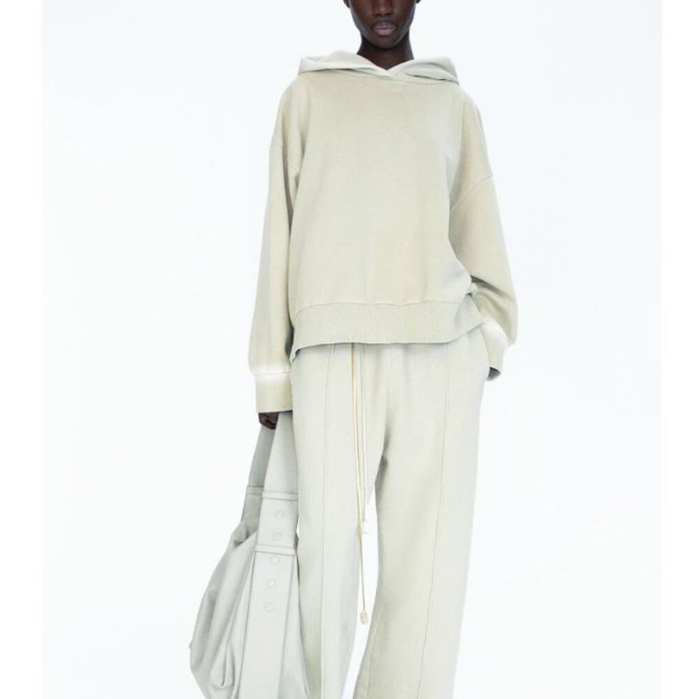 Zara Hoodie Womens Size Medium Cream Fleece Long Raglan Sleeve Pullover